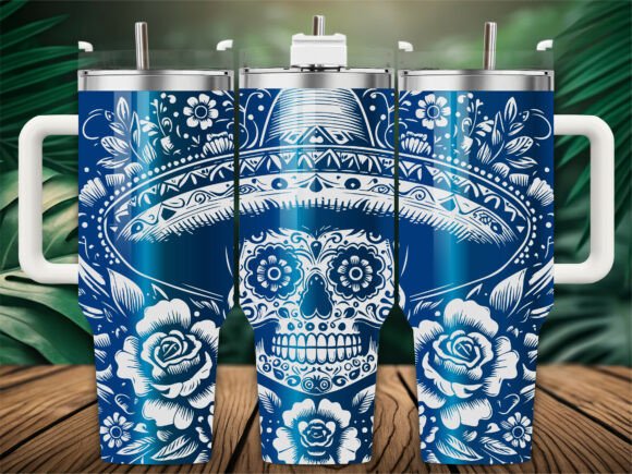 Blue Sombrero Skull Graphics for Crafts