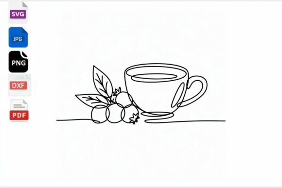 Blueberry Coffee Cup Line Art Graphics & Crafts