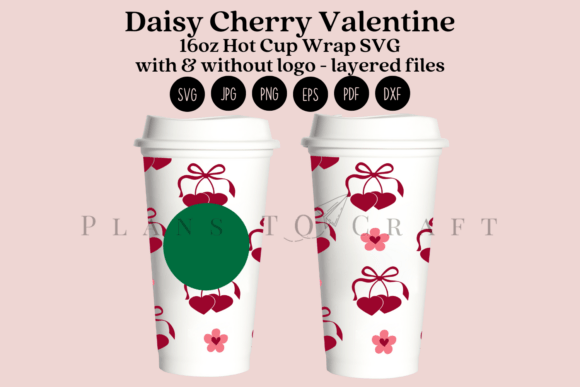 Cherry Daisy Valentine 16oz Hot Cup Wrap Graphics