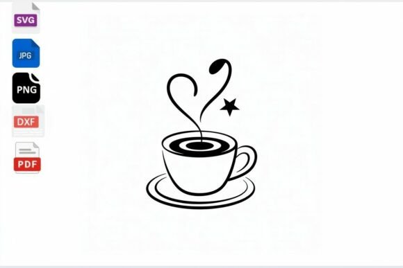 Coffee Cup Heart Steam SVG Cut File for Graphics and Crafts