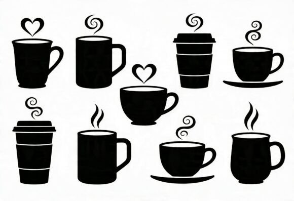 Coffee Cup Icons Silhouette SVG: Graphics & Crafts for Editors