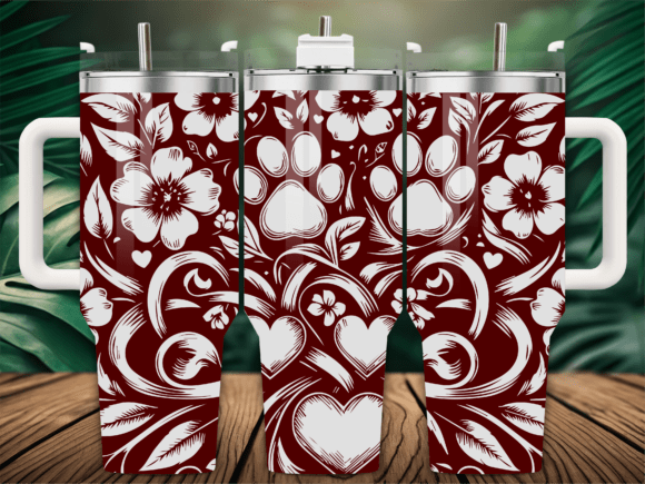 Dog Paw Print Heart Daisy Tumbler Graphics for Crafts
