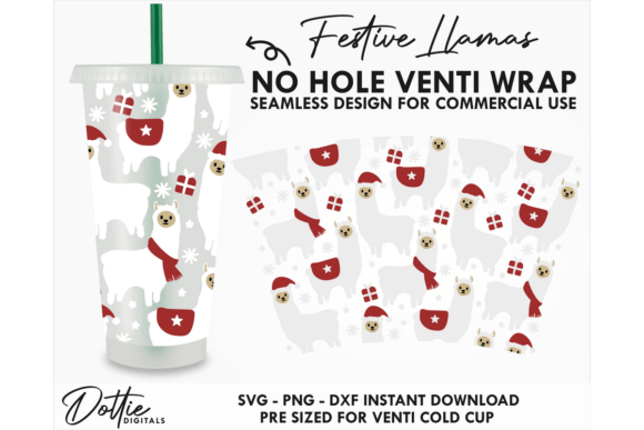 Festive Llamas Cold Cup No Hole SVG 24oz
