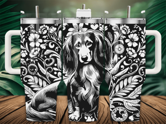 Floral Dachshund Dog Graphics for Crafts