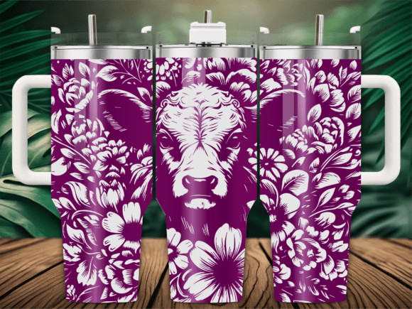 Floral Highland Cow Peony Graphics & Crafts
