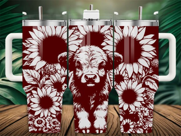 Flower Highland Cow Graphics for Crafts & Branding