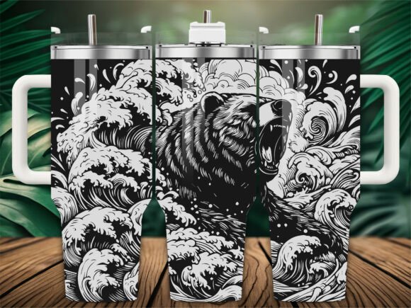 Grizzly Bear Sea Wave Tumbler Graphics for Crafts