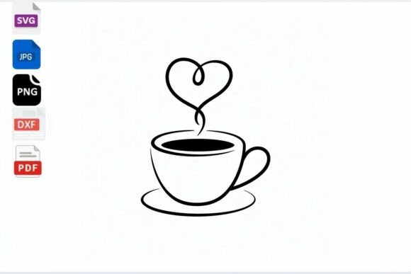 Heart Coffee Cup Line Art: SVG Graphics for Crafts