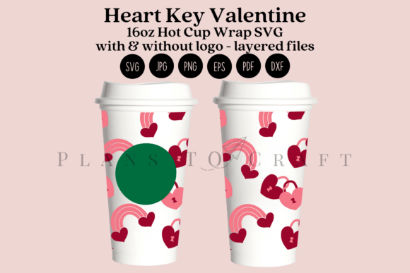 Heart Key Valentine 16oz Hot Cup Wrap: Tumbler Wraps Graphics