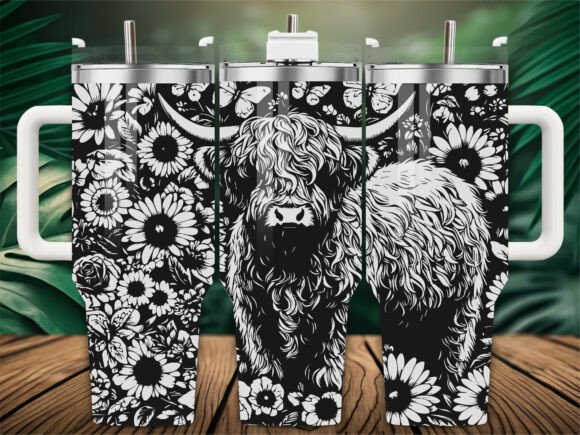 Highland Cow Floral Graphics for Crafts & Branding