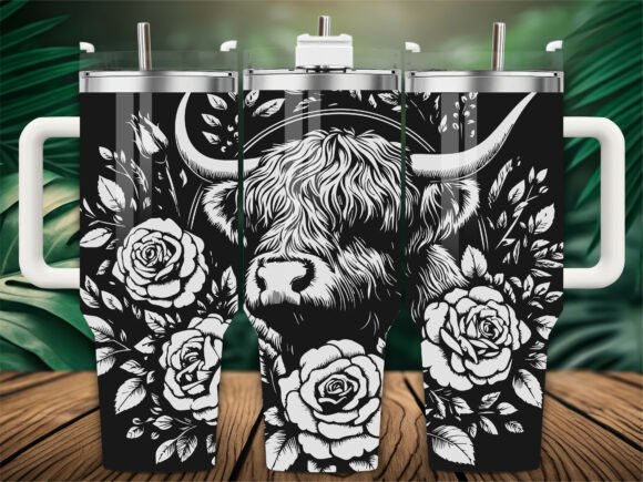 Highland Cow Roses Graphics for Crafts and Branding