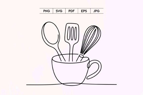 Kitchen Utensils Cup Line Art Graphics & Illustrations