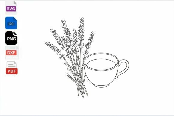 Lavender Tea Cup Line Art SVG for Graphics and Crafts