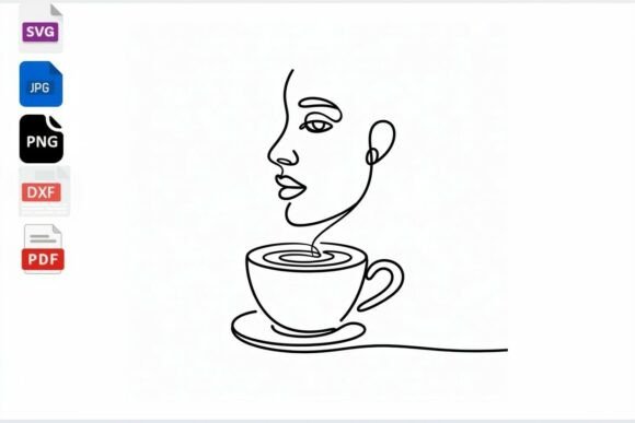 Line Art Coffee Cup Woman Face SVG for Crafts & Graphics