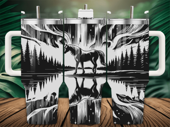 Mountain Wild Horse Aurora Tumbler for Crafts and Graphics