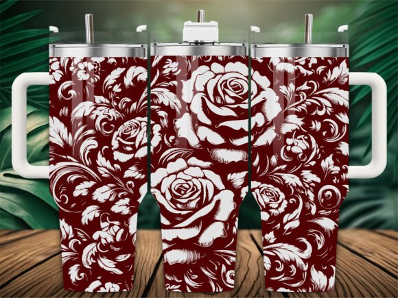 Red Damask Rose Graphics for Crafts Branding