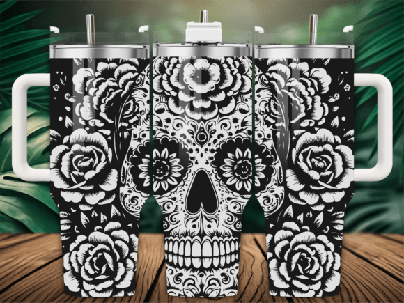 Roses Floral Sugar Skull Tumbler Graphics & Crafts