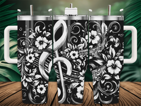 Seamless Floral Music Tumbler Wrap for Crafts & Graphics