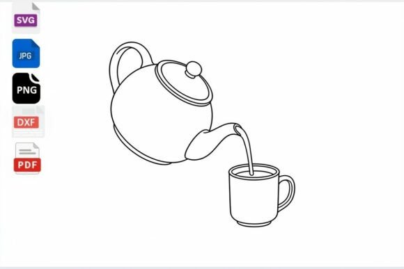 Teapot Pouring Tea into Cup Line Art SVG Review